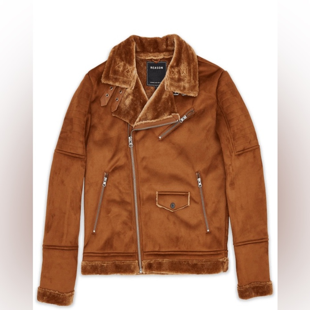MEN’S REASON COALITION SUEDE SHEARLING MOTO – XL BROWN
